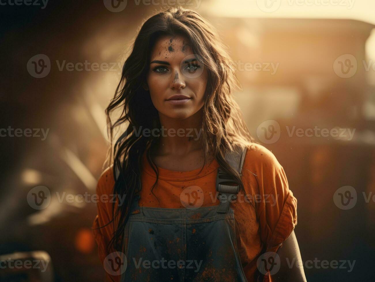 photo shot of a natural woman working as a construction worker AI Generative