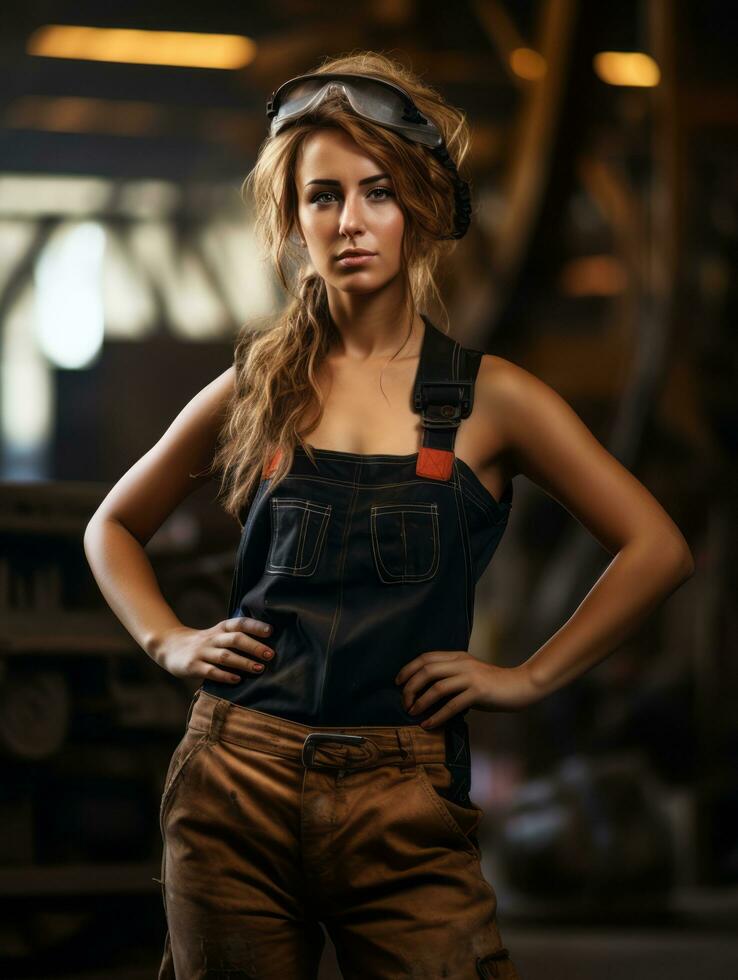 photo shot of a natural woman working as a construction worker AI Generative