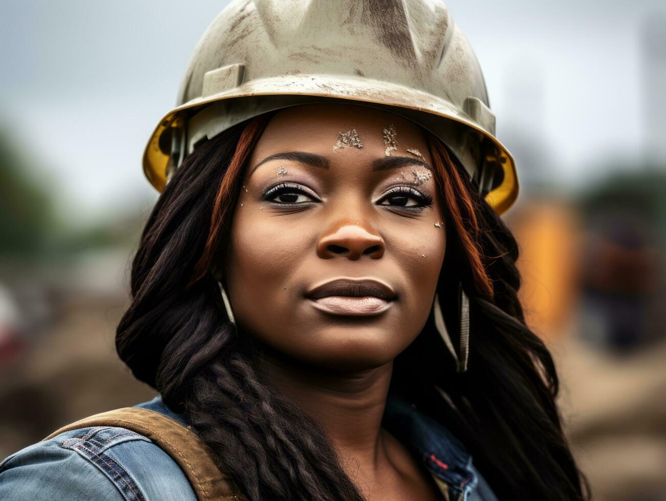 photo shot of a natural woman working as a construction worker AI Generative