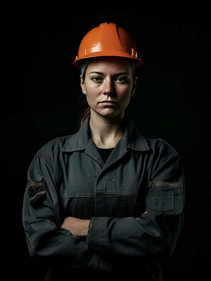 photo shot of a natural woman working as a construction worker AI Generative