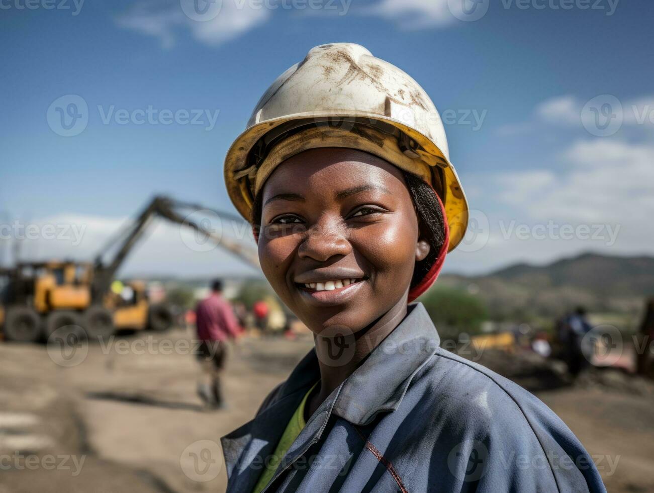 photo shot of a natural woman working as a construction worker AI Generative