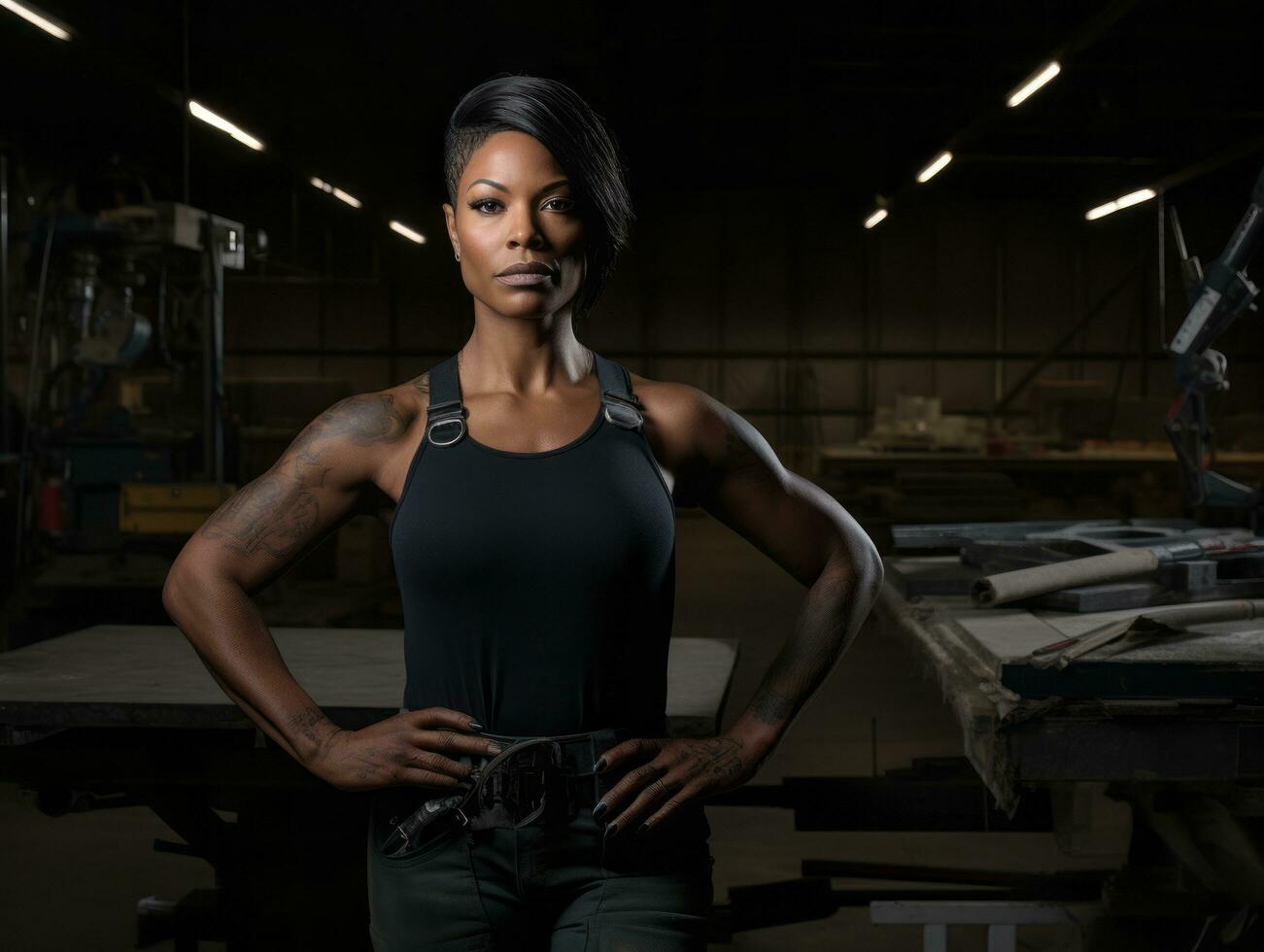 photo shot of a natural woman working as a construction worker AI Generative