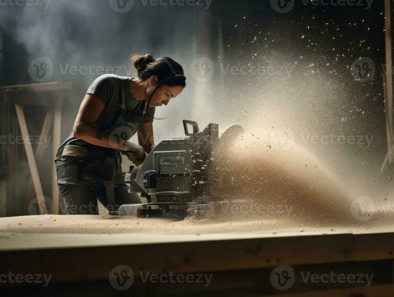 photo shot of a natural woman working as a construction worker AI Generative