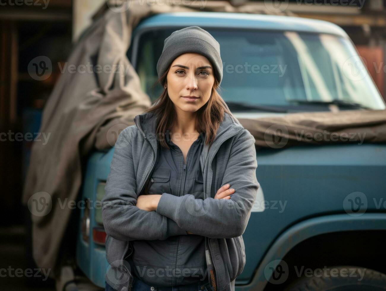 photo shot of a natural woman working as a construction worker AI Generative