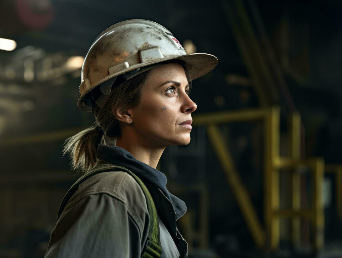 photo shot of a natural woman working as a construction worker AI Generative