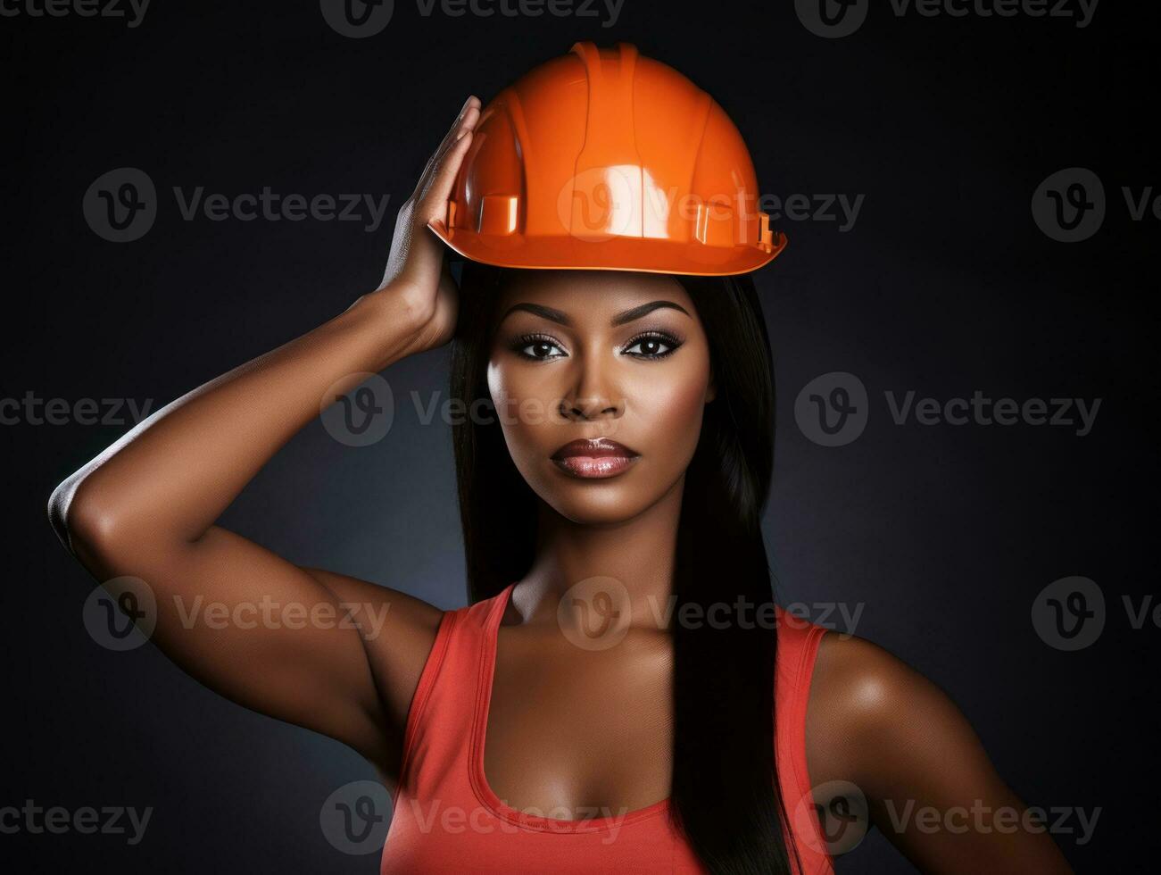 photo shot of a natural woman working as a construction worker AI Generative