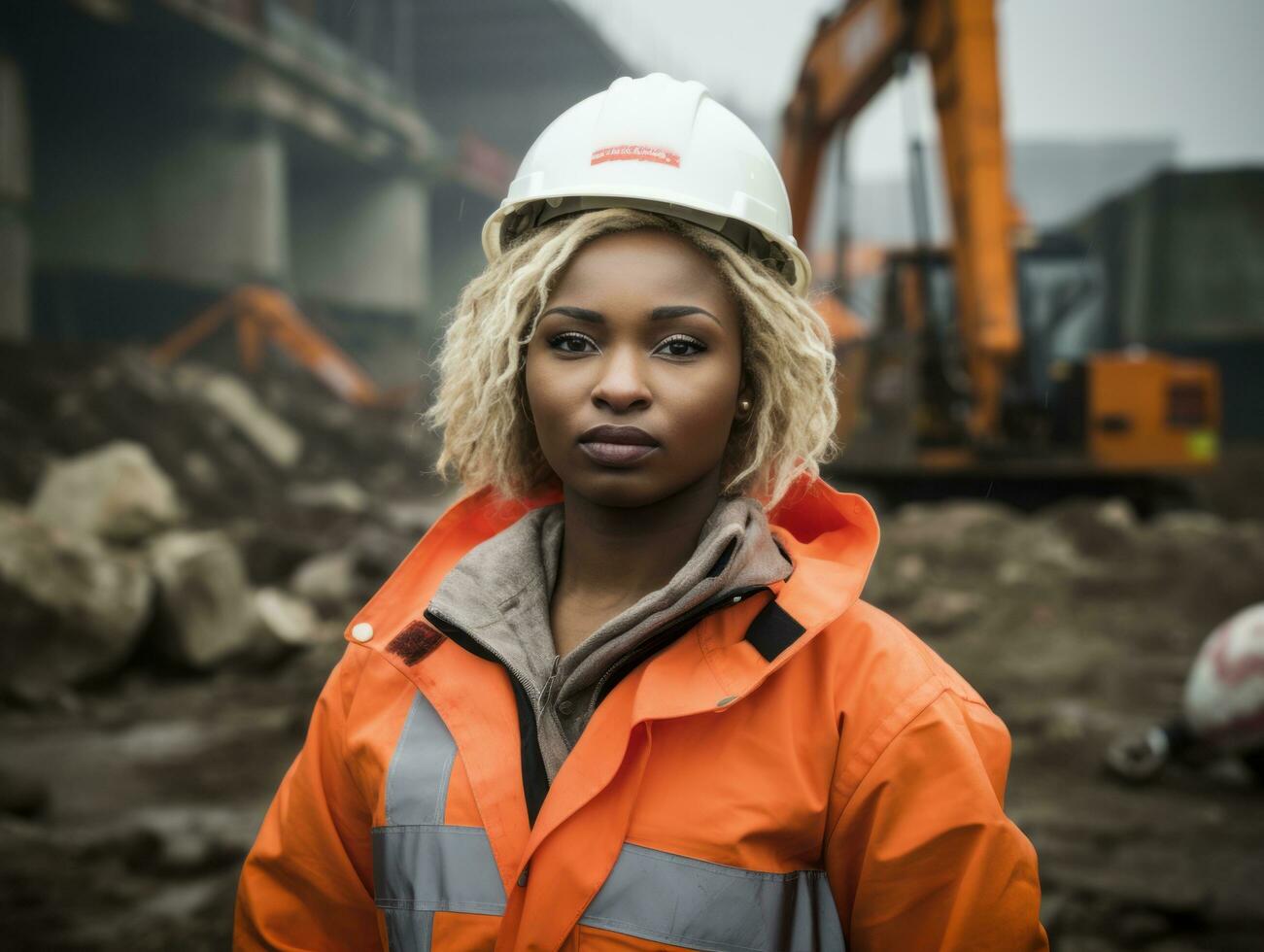 photo shot of a natural woman working as a construction worker AI Generative