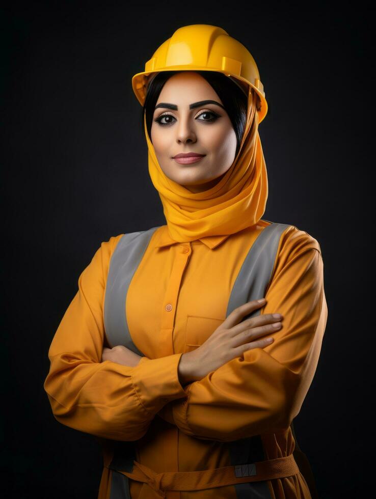 photo shot of a natural woman working as a construction worker AI Generative