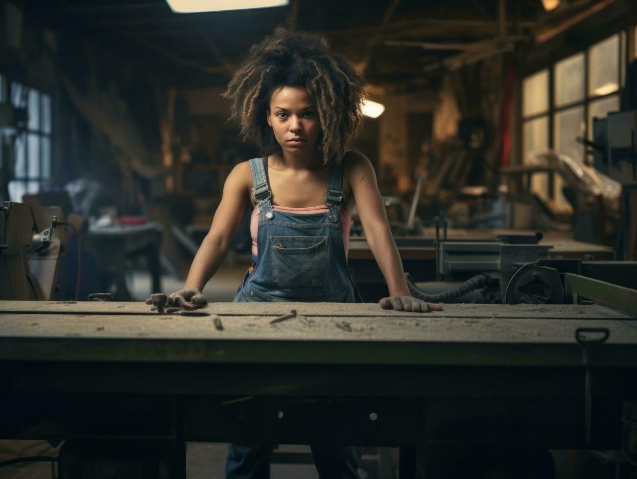 photo shot of a natural woman working as a construction worker AI Generative