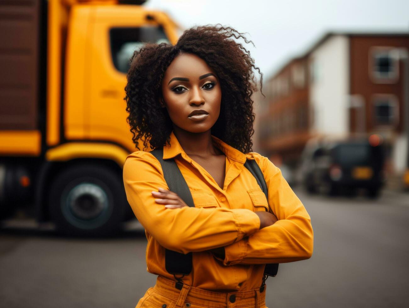 photo shot of a natural woman working as a construction worker AI Generative