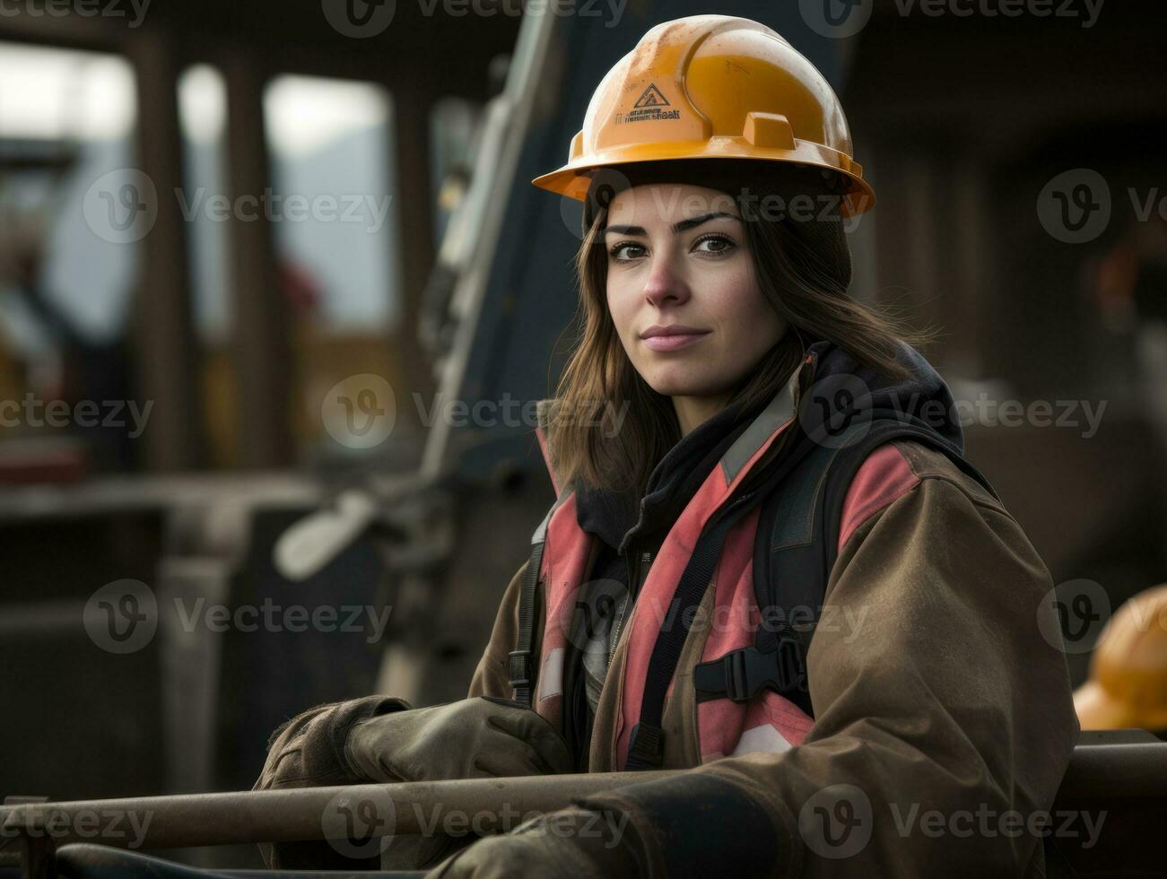 photo shot of a natural woman working as a construction worker AI Generative