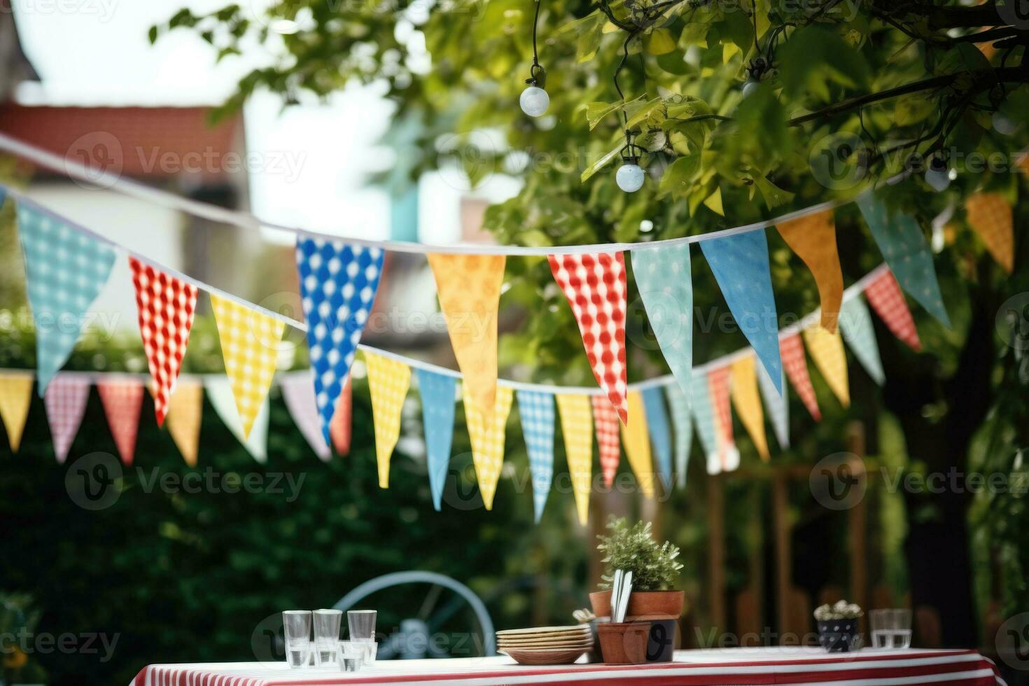 festivo decoraciones para al aire libre fiesta celebrando. generativo ai foto