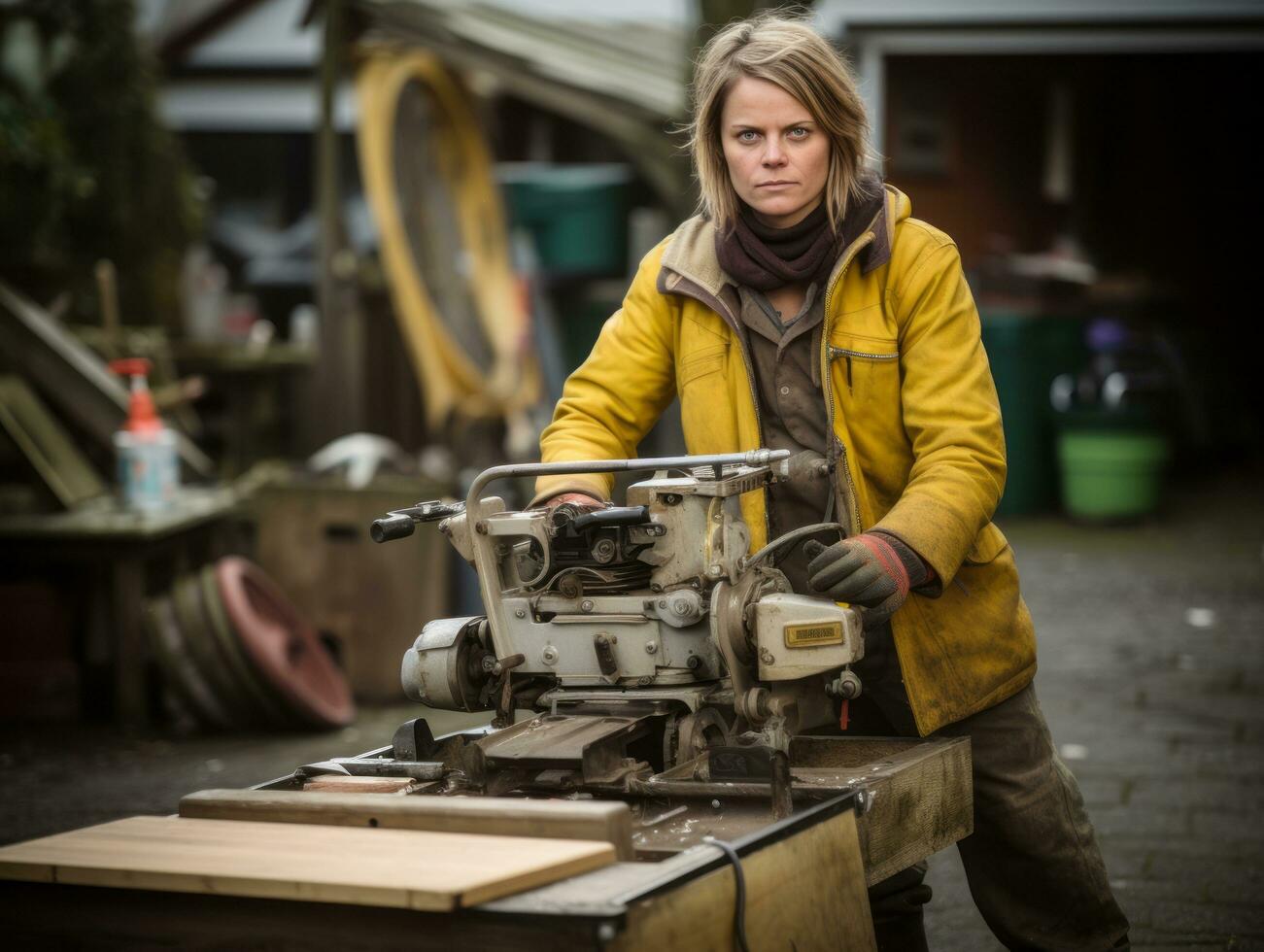 photo shot of a natural woman working as a construction worker AI Generative