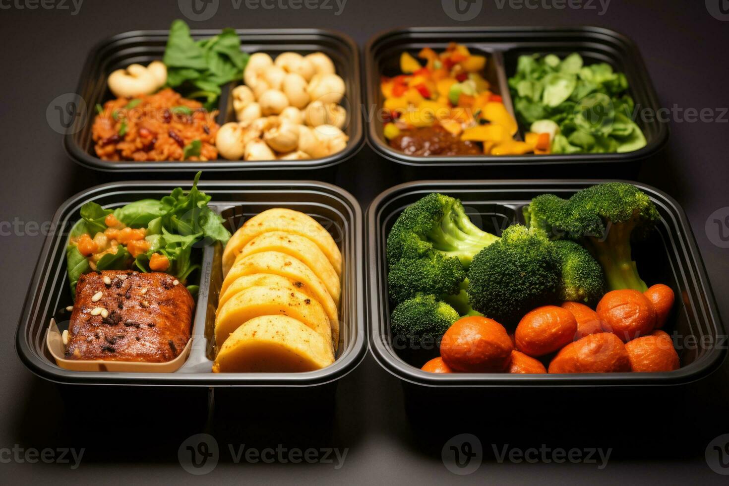 Containers with prepared food. Catering for healthy eating. Generative AI photo