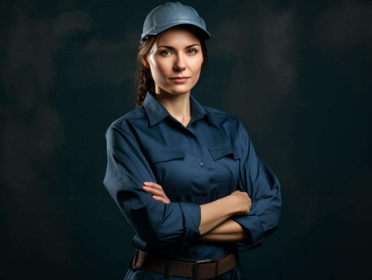 photo shot of a natural woman working as a construction worker AI Generative