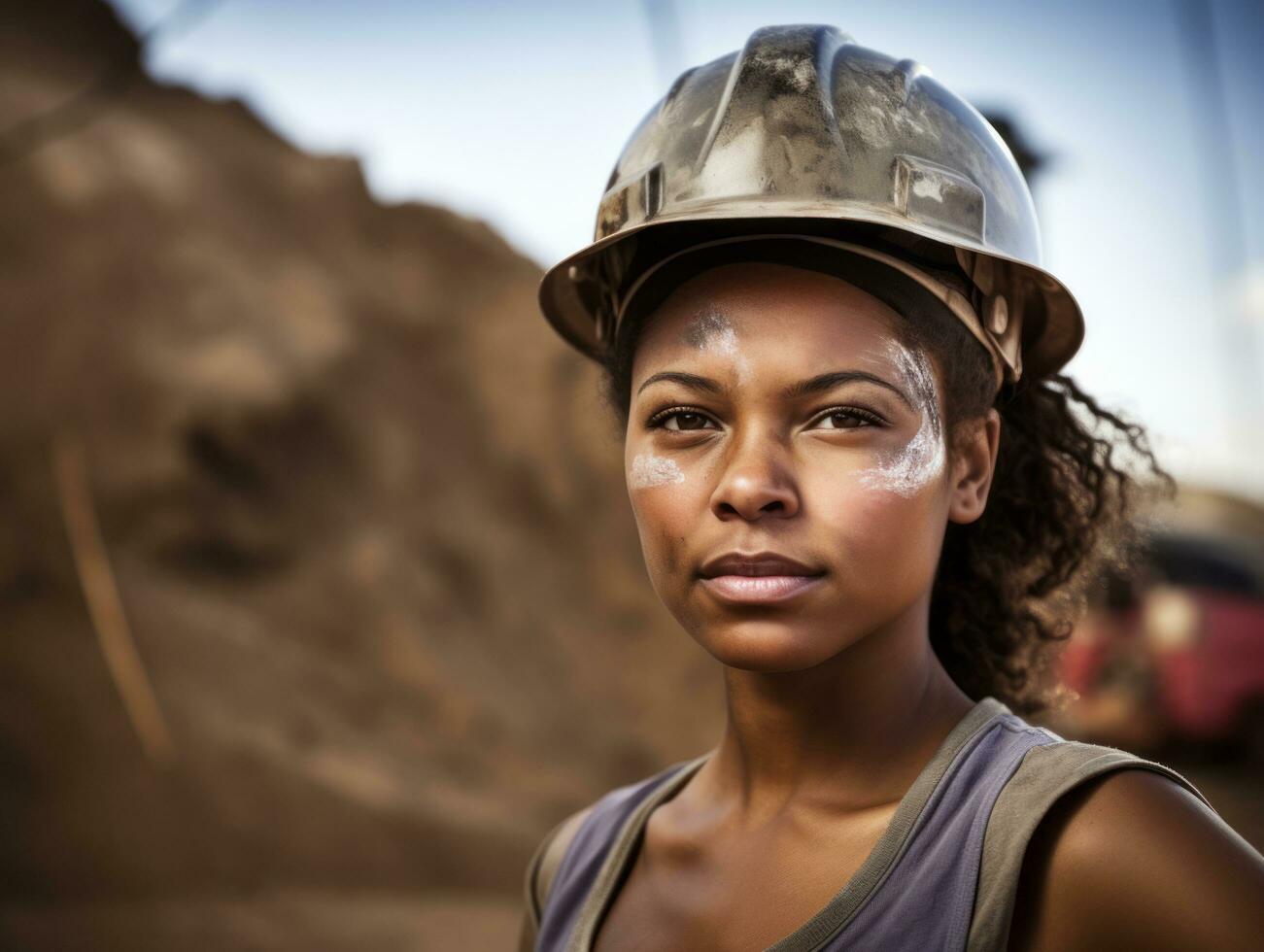 photo shot of a natural woman working as a construction worker AI Generative