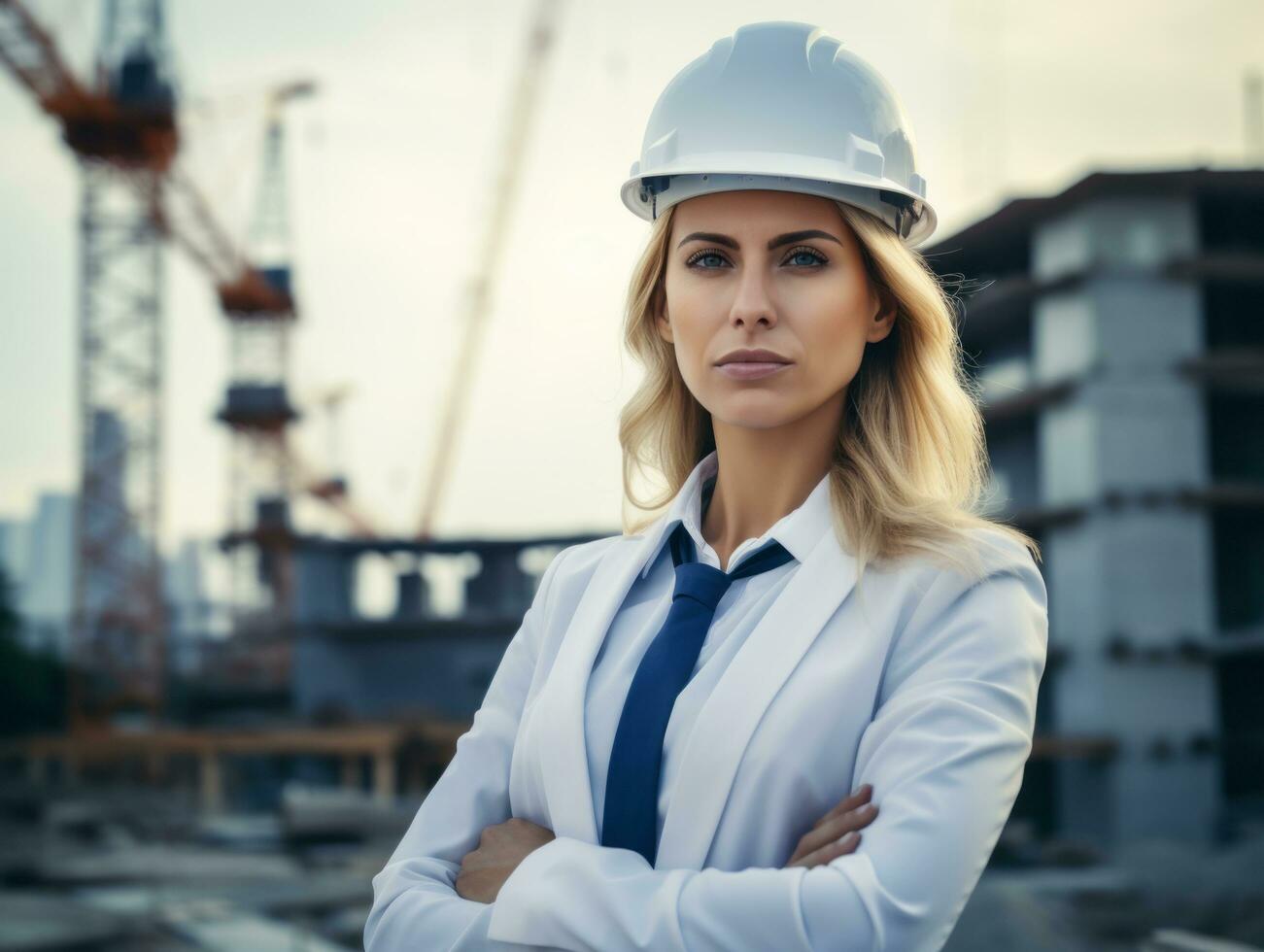 foto Disparo de un natural mujer trabajando como un construcción trabajador ai generativo