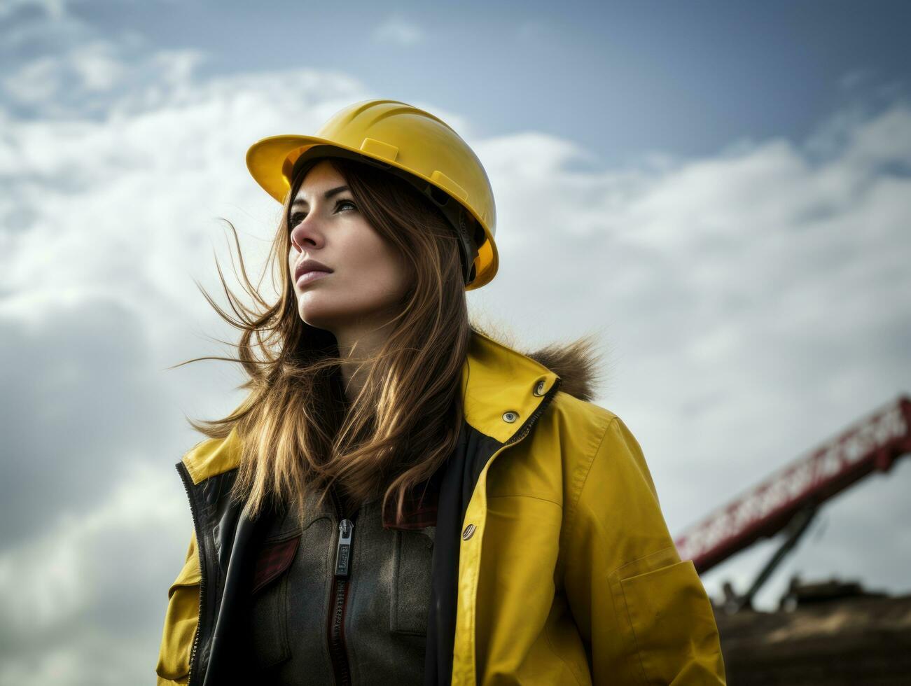 photo shot of a natural woman working as a construction worker AI Generative