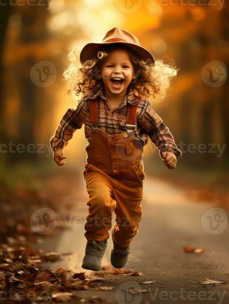 emocional dinámica actitud brasileño niño en otoño ai generativo foto