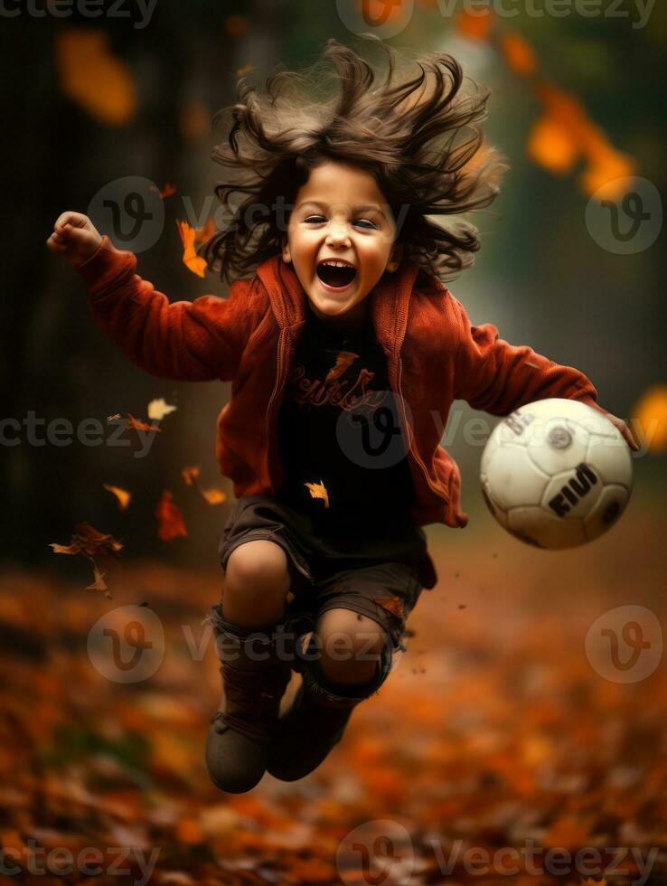 emocional dinámica actitud brasileño niño en otoño ai generativo foto