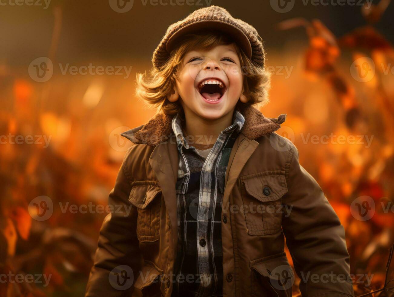 emotional dynamic pose Brazilian kid in autumn AI Generative photo