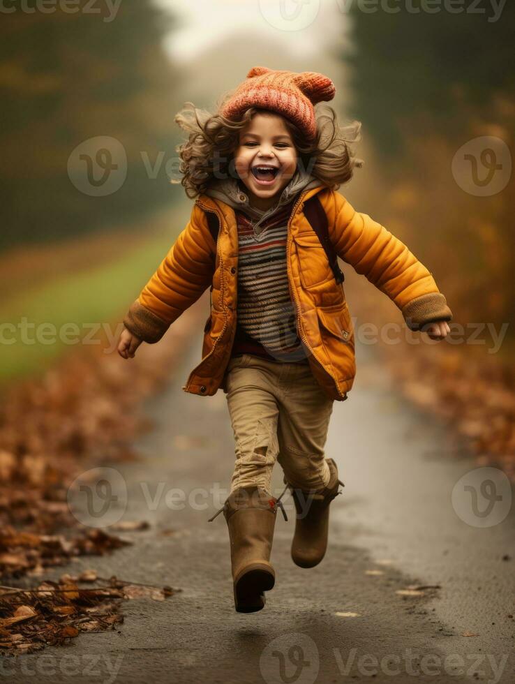 emocional dinámica actitud brasileño niño en otoño ai generativo foto