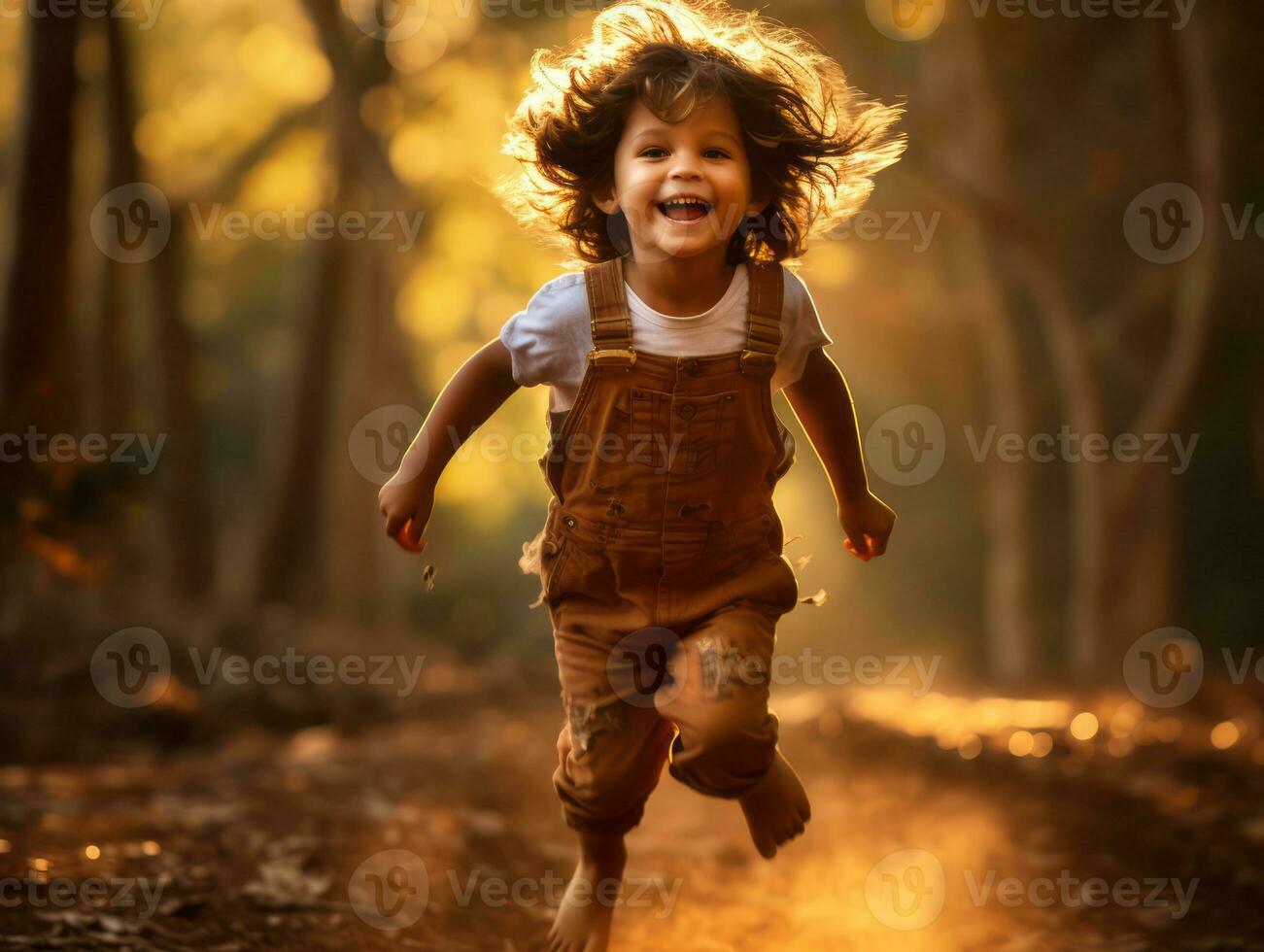 emotional dynamic pose Brazilian kid in autumn AI Generative photo