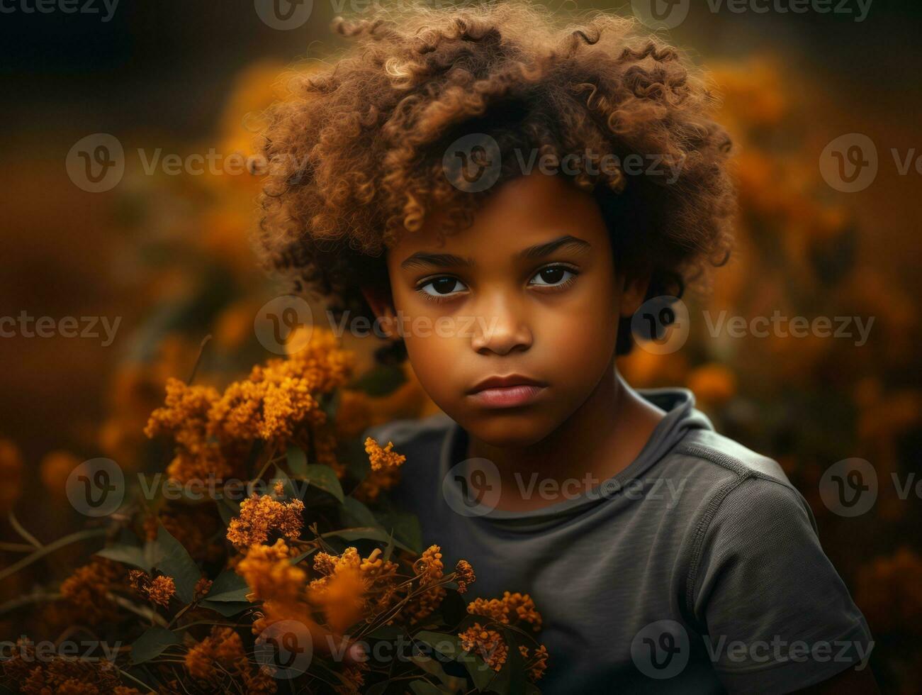 emotional dynamic pose Brazilian kid in autumn AI Generative photo