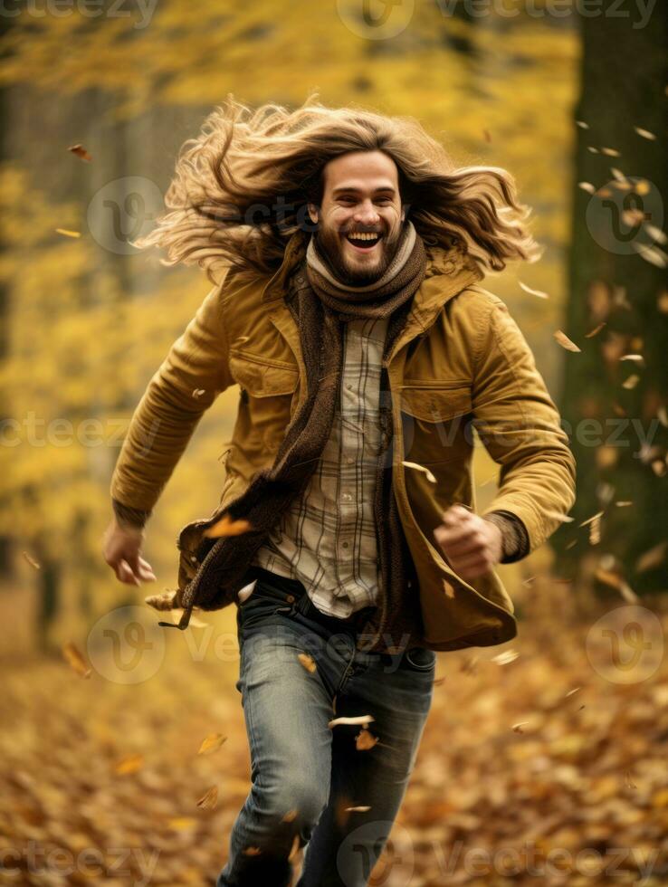 foto de emocional dinámica actitud brasileño hombre en otoño ai generativo