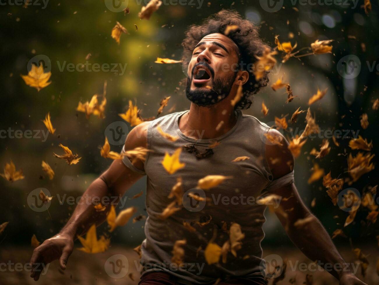 foto de emocional dinámica actitud brasileño hombre en otoño ai generativo