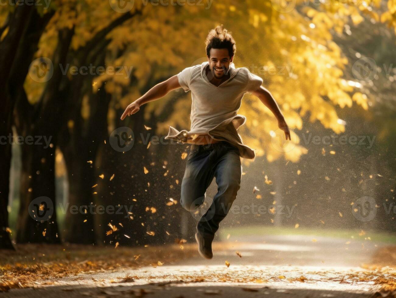 foto de emocional dinámica actitud brasileño hombre en otoño ai generativo