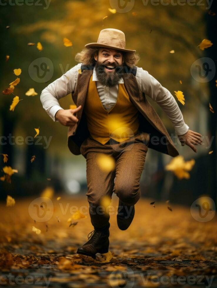 photo of emotional dynamic pose Brazilian man in autumn AI Generative
