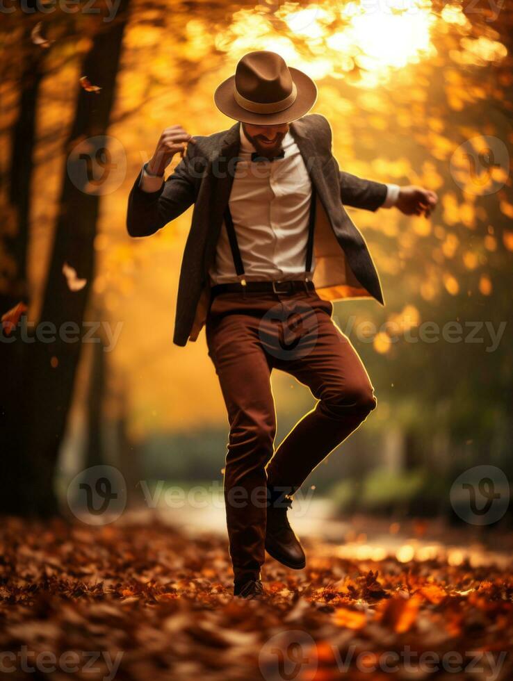 photo of emotional dynamic pose Brazilian man in autumn AI Generative