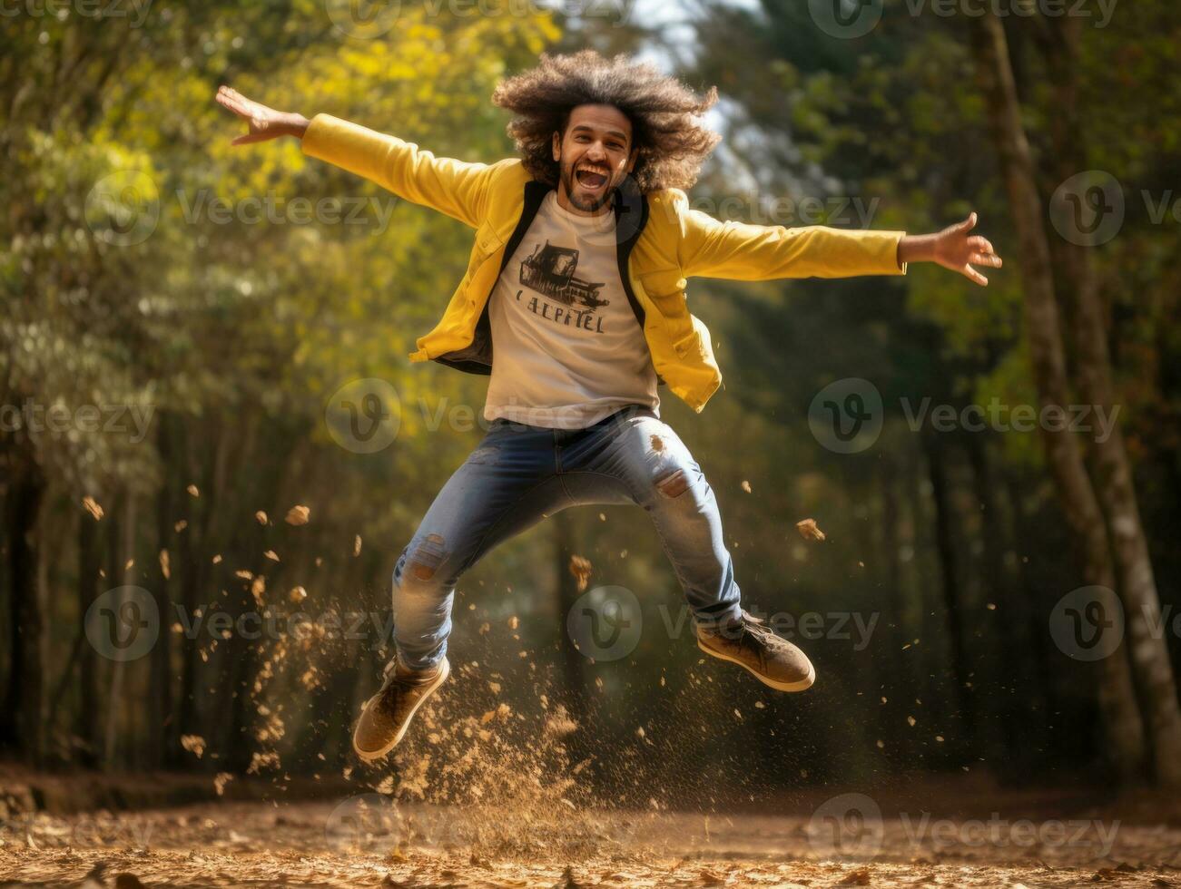 photo of emotional dynamic pose Brazilian man in autumn AI Generative