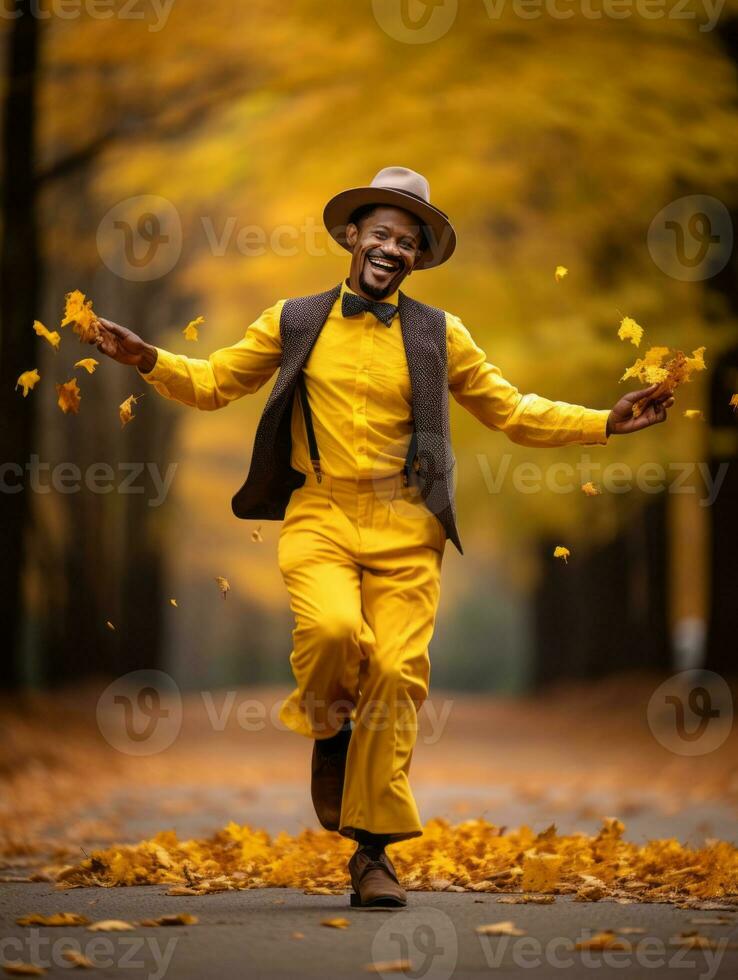 photo of emotional dynamic pose Brazilian man in autumn AI Generative