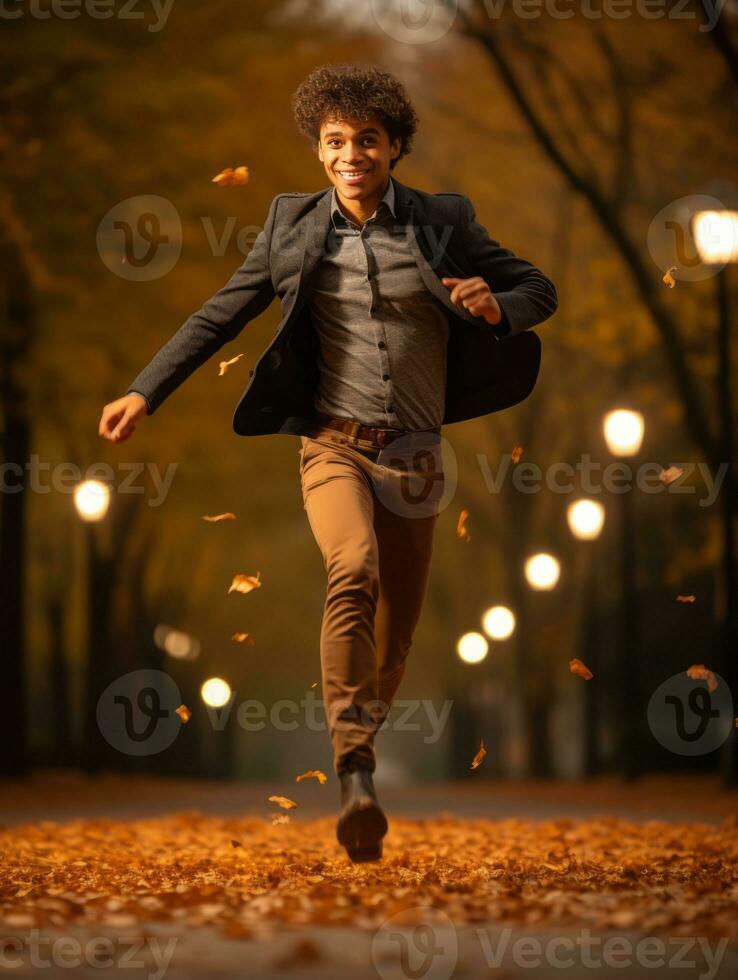 foto de emocional dinámica actitud brasileño hombre en otoño ai generativo