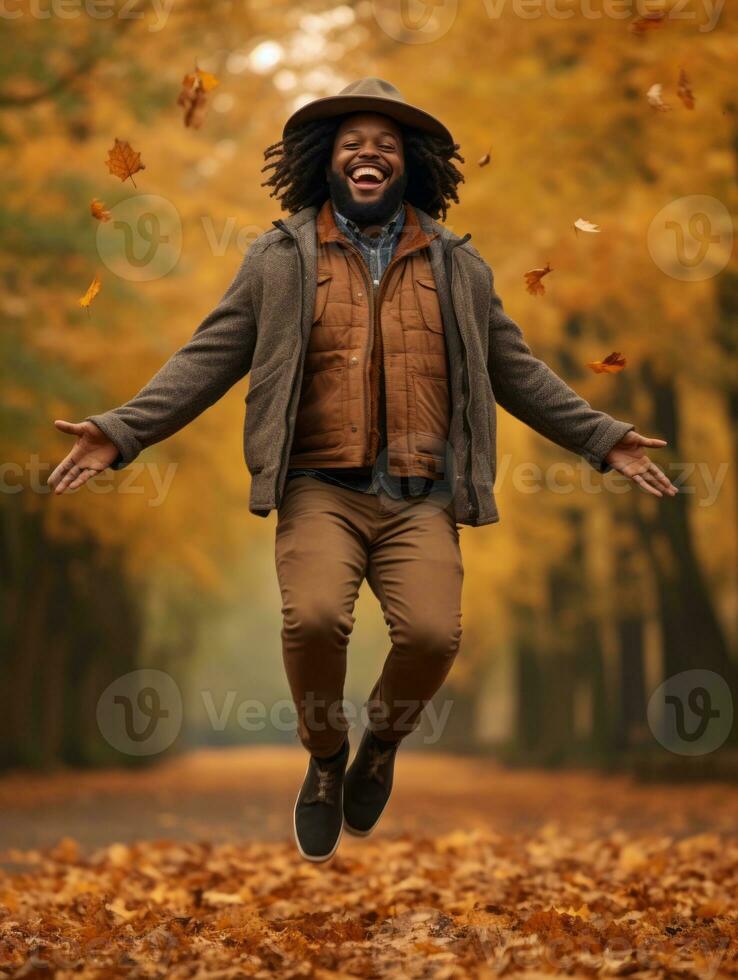 photo of emotional dynamic pose Brazilian man in autumn AI Generative