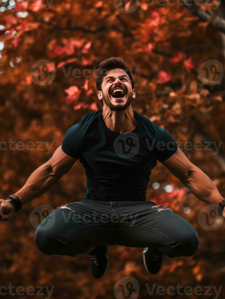 foto de emocional dinámica actitud brasileño hombre en otoño ai generativo