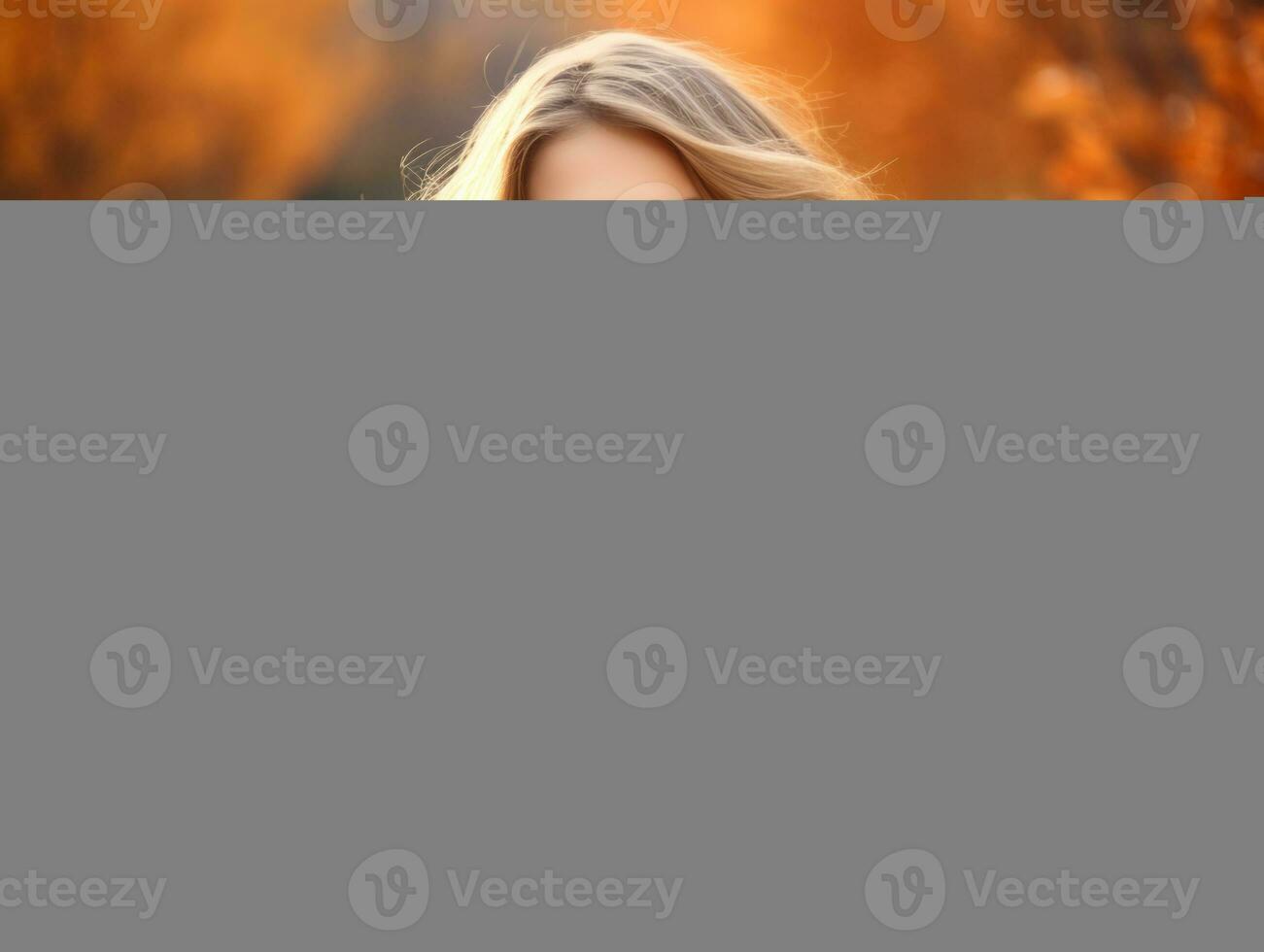 European woman in emotional dynamic pose on autumn background AI Generative photo