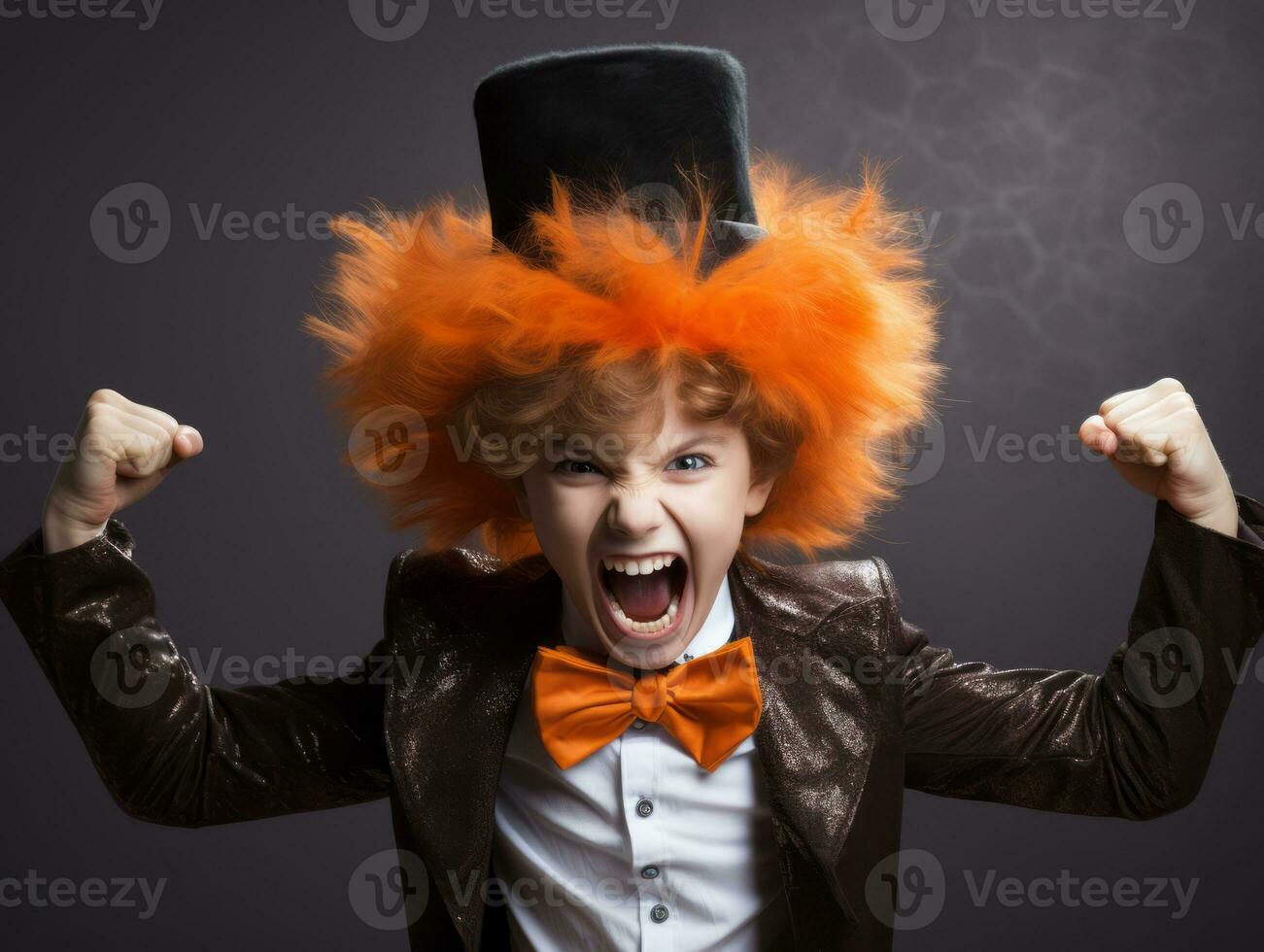Kid in a Halloween costume with a playful pose AI Generative photo