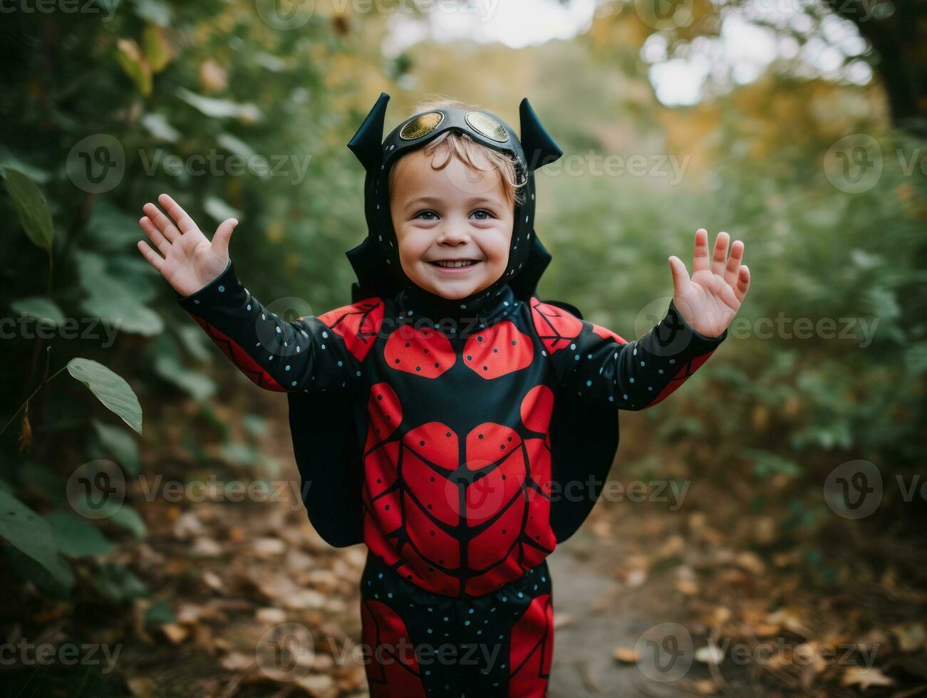 Kid in a Halloween costume with a playful pose AI Generative photo