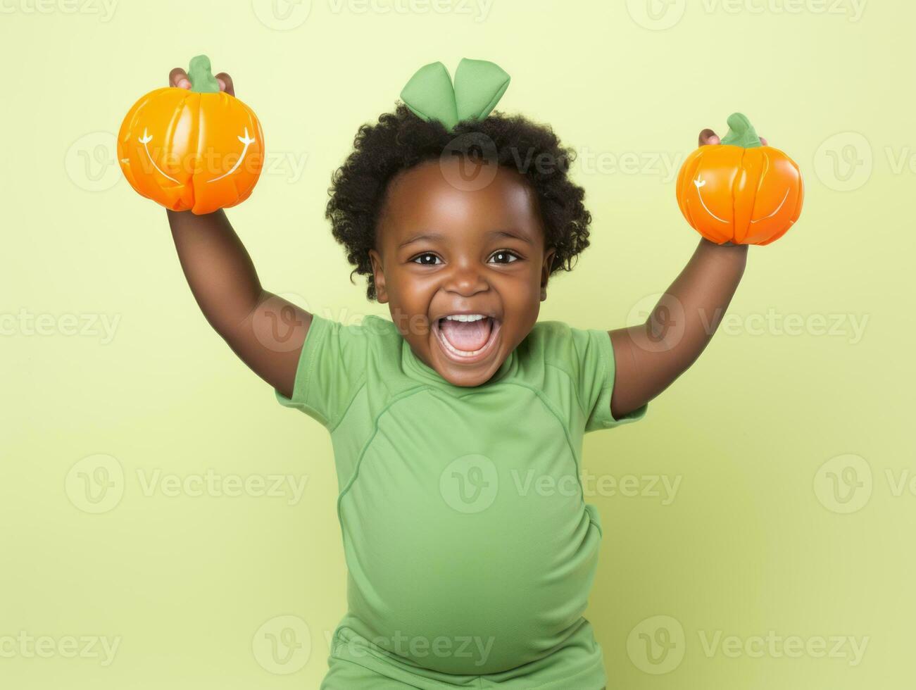 Kid in a Halloween costume with a playful pose AI Generative photo