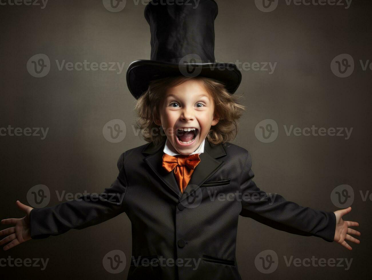 Kid in a Halloween costume with a playful pose AI Generative photo