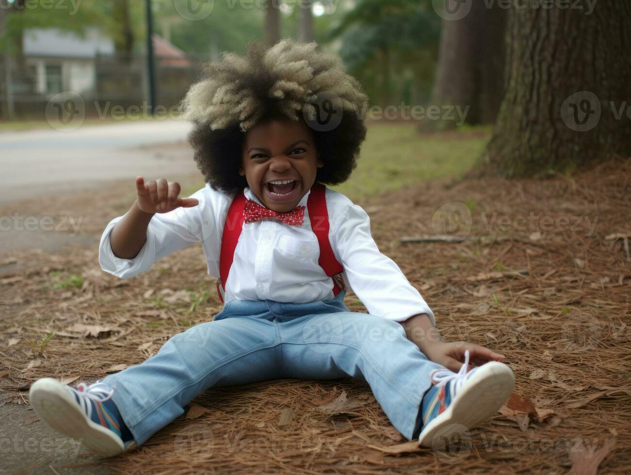Kid in a Halloween costume with a playful pose AI Generative photo