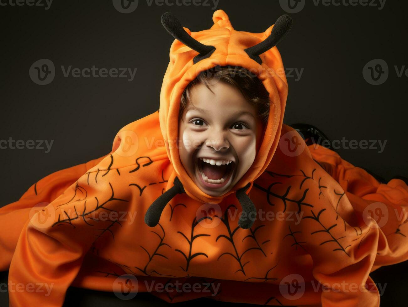 Kid in a Halloween costume with a playful pose AI Generative photo