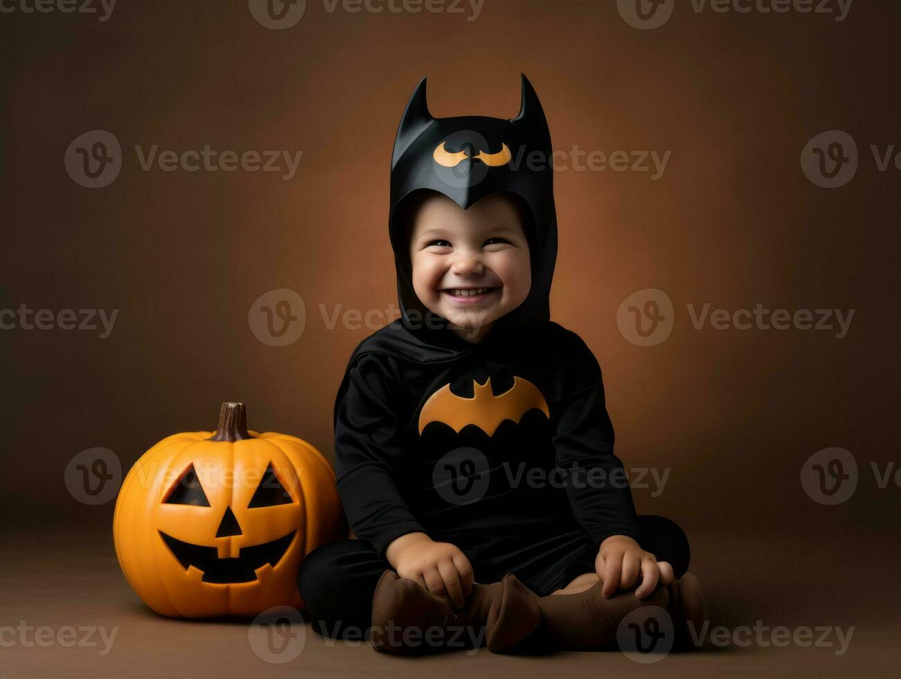 Kid in a Halloween costume with a playful pose AI Generative photo