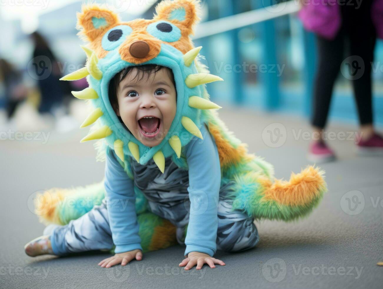 Kid in a Halloween costume with a playful pose AI Generative photo