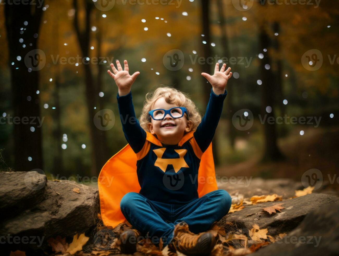 Kid in a Halloween costume with a playful pose AI Generative photo