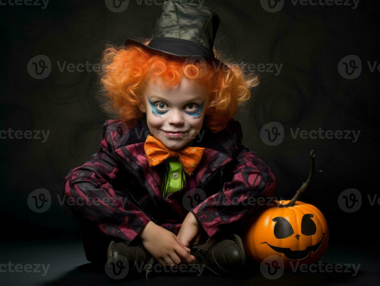 Kid in a Halloween costume with a playful pose AI Generative photo