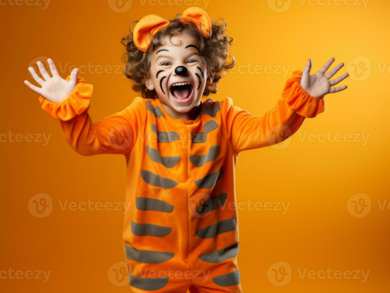 Kid in a Halloween costume with a playful pose AI Generative photo